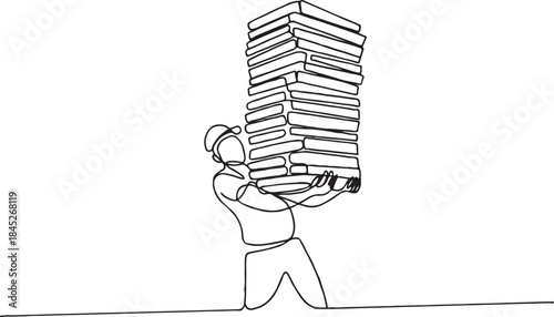 Carpenter carrying stack of wooden boards in continuous one line drawing. construction worker.one line  vector illustration  with out background