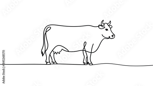  minimal continuous line art of cow with calf, elegant one line farm animal illustration symbolizing motherhood, rural life, agriculture, dairy farming and organic livestock design