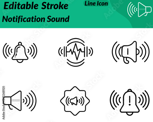 A simple notification sound icon showing a bell or speaker with curved sound waves extending outward. Clean minimal design symbolizing alerts audio notifications reminders, and active sound signals.