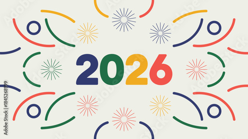 Vibrant 2026 celebration background with colorful fireworks
