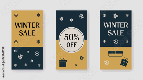 Winter sale banners with snowflakes and gifts