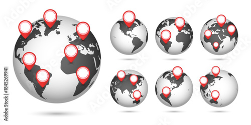 3D Earth Globe with GPS Location Pins – Global Access and Worldwide Connectivity Concept, World Map Pointers, Digital Network and International Communication