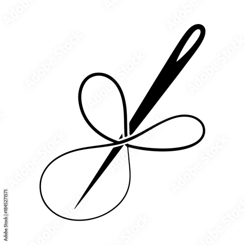 Stylized Sewing Needle with Looped Thread