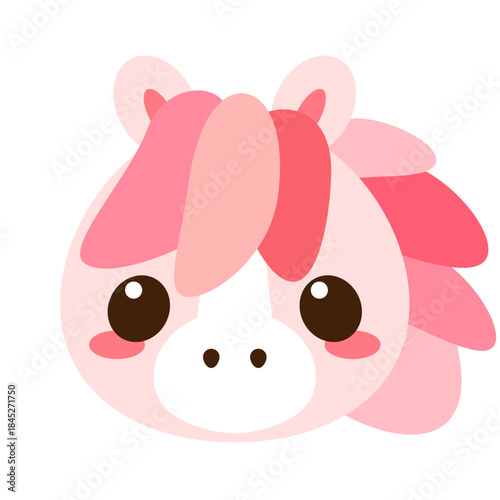 Cute horse head. Kawaii pony face clip art. Cute cartoon animal illustration print isolated on white background.