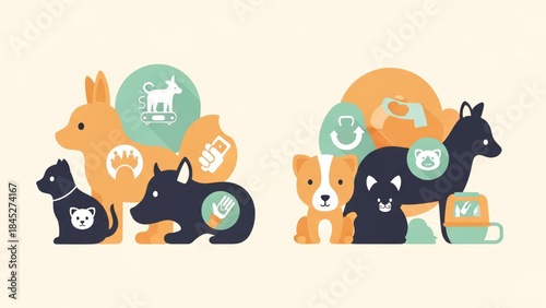Cartoon Dogs and Rabbits with Coins.