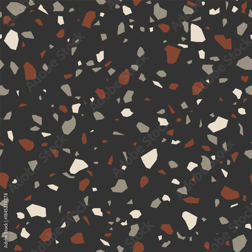 Seamless pattern with dark terrazzo texture. Vector background