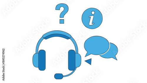 Vector illustration depicting online customer support, helpdesk communication, technical assistance, frequently asked questions, and call center services concept