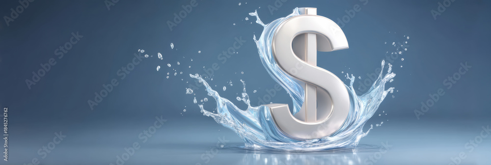 Obraz premium Silver dollar symbol splashing clear water studio e commerce concept showing liquidity and value