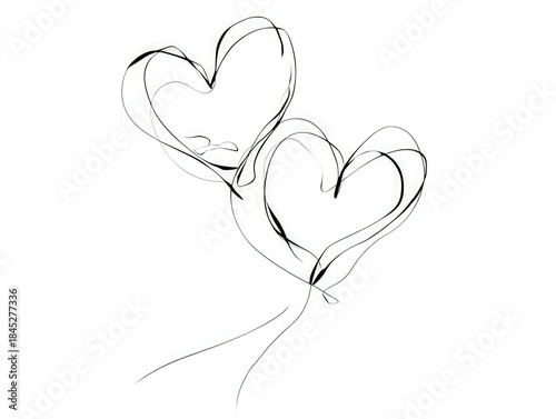 Sketch of Two Intertwined Heart Shaped Balloons with Strings.