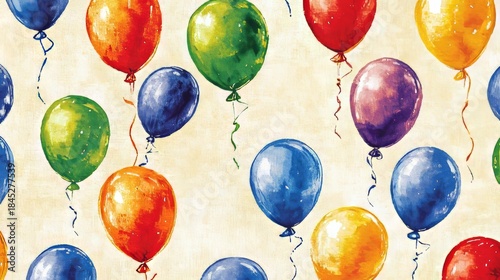 Vibrant Watercolor Balloons in Soft Pastel Colors on Cream Canvas for Joyful Celebration Events