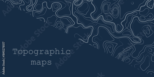 Luxury blue abstract topographic map background with white lines texture with space for text, wallpaper design for fabric, packaging, web, geographic grid map vector illustration.