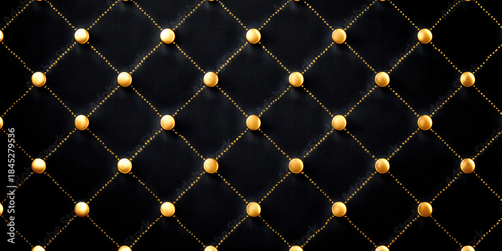 Naklejka premium Luxury e commerce black leather quilted pattern with gold studs and diamond stitching elegant