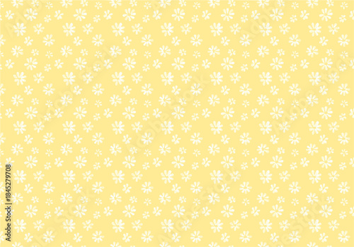Seamless yellow floral pattern with small white flowers, perfect for textile design, wallpapers, wrapping paper, and spring-themed backgrounds.