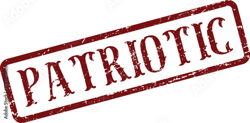 Red grunge rubber stamp impression featuring the word PATRIOTIC within a textured rectangular outline