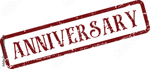 Celebratory Anniversary event notation presented in a rustic red vintage style rubber stamp form