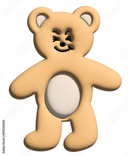 Inflated 3D of teddy bear body shape for model, merchandise, cartoon character, comic, mascot, emoji, mood, emotion, feeling, zoo, souvenir shop, animal brooch, sticker, art toy, kid doll, standee