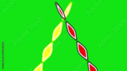 Red and yellow Hanging single line movement animation 4k video, one line animation, video drawing of line in 4k, indoor lighting, chandelier, bulbs, one line green screen background