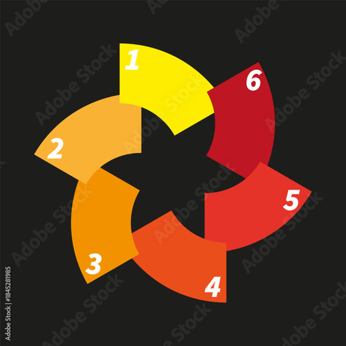Six section diagram. Colorful flower shape. Infographic Vector element. Abstract cycle process.