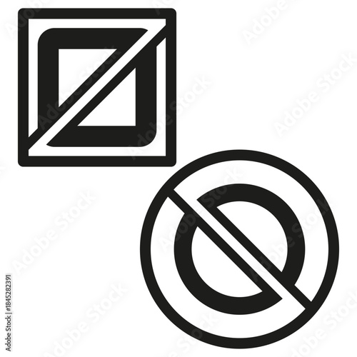 Two prohibition icons. Abstract ban symbols. Geometric square round. Vector warning sign