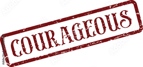 Vibrant Red Courageous Word Stamp Design Symbolizing Bravery and Strength for Motivational Themes