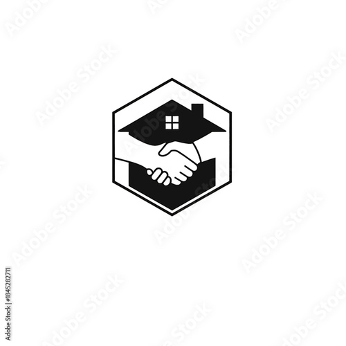 House handshake icon for real estate, handshake symbol for mortgage approval, handshake trust for client onboarding, perfect for agency videos, fintech apps, business explainers