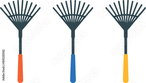 Three Colorful Rakes for Gardening Tools Illustration
