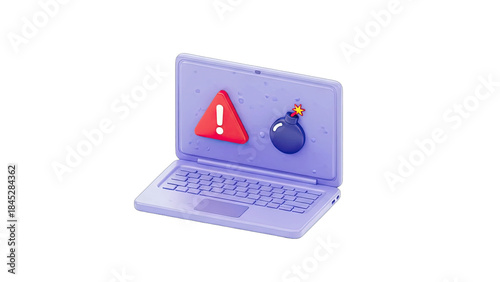 Laptop Showing Warning and Bomb Icon - Cyber Security Threat