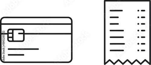 Simple black line icons representing a credit card and a printed transaction receipt on a clean white background