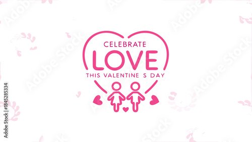 Celebrate love this valentine's day with pink hearts and couple icons on white background