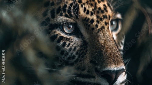Intimate portrait showcasing the piercing gaze and spotted fur of a jaguar