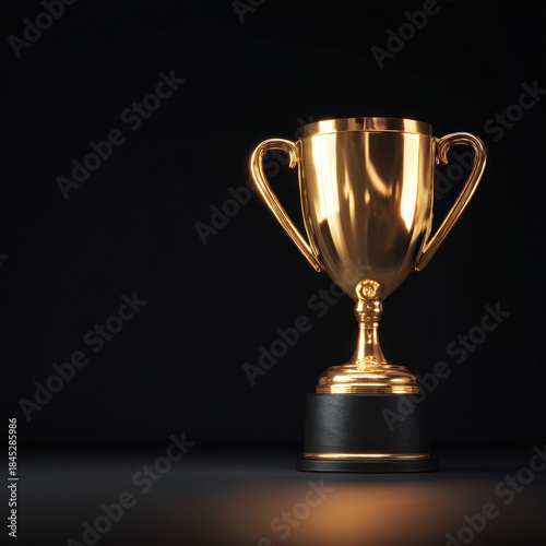 Golden Trophy Shiny Award on Dark Background for Achievement