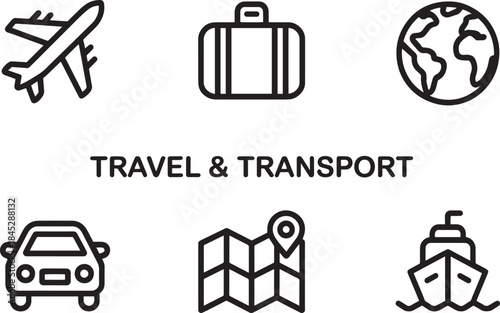 Travel and transport line icons set for websites and mobile applications collection