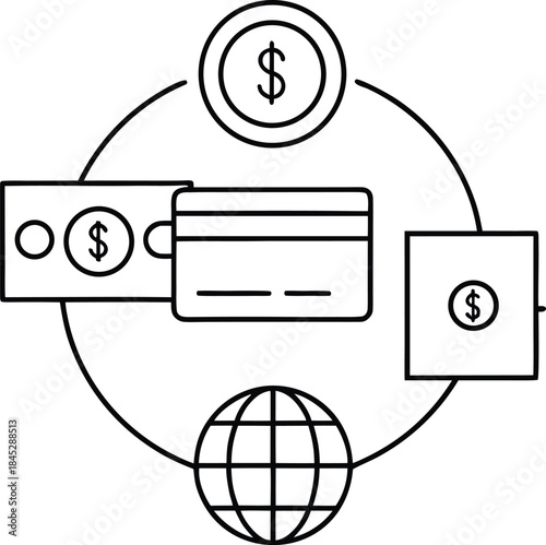 global payment outline vector illustration on transparent background