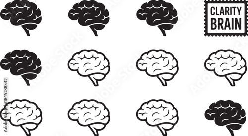 Collection of Brain Icons Representing Thought and Clarity mind thinking