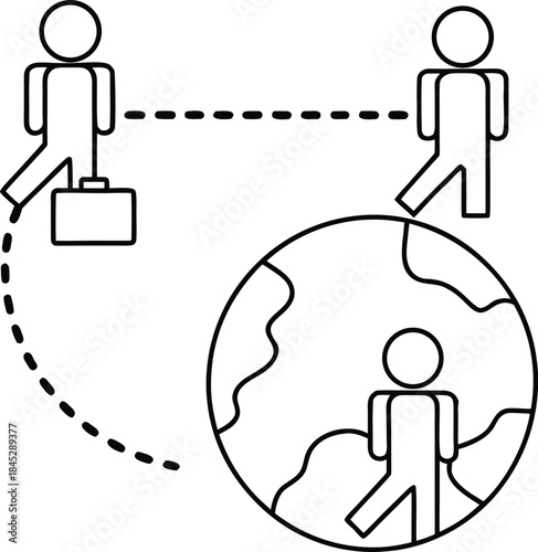 international migration outline vector illustratio on transparent background