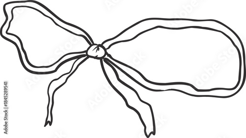 Vntage hand drawn Bow Ribbon coquette doodle illustration. Outline sketch tie for gift