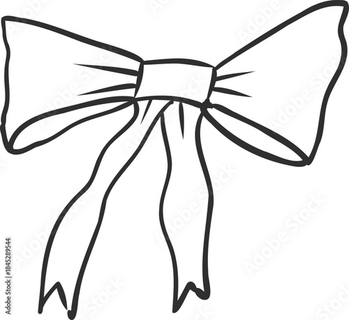 Vntage hand drawn Bow Ribbon coquette doodle illustration. Outline sketch tie for gift