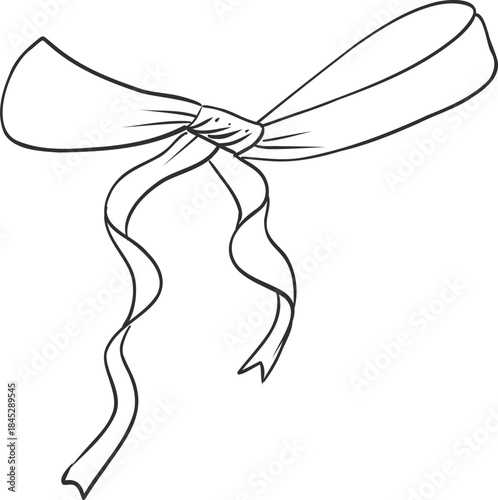 Vntage hand drawn Bow Ribbon coquette doodle illustration. Outline sketch tie for gift