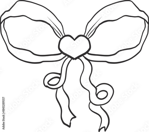 Vntage hand drawn Bow Ribbon coquette doodle illustration. Outline sketch tie for gift
