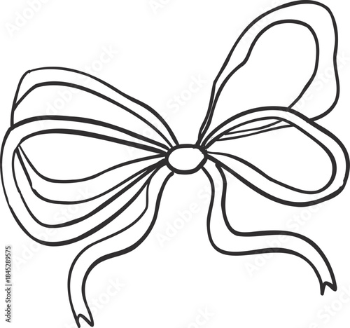 Vntage hand drawn Bow Ribbon coquette doodle illustration. Outline sketch tie for gift