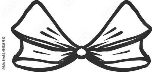 Vntage hand drawn Bow Ribbon coquette doodle illustration. Outline sketch tie for gift