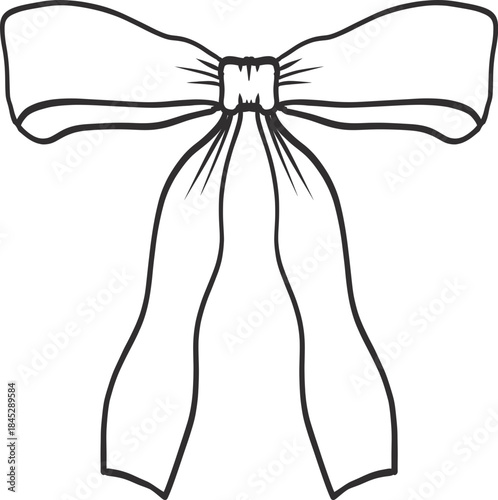 Vntage hand drawn Bow Ribbon coquette doodle illustration. Outline sketch tie for gift