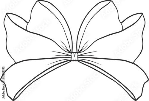 Vntage hand drawn Bow Ribbon coquette doodle illustration. Outline sketch tie for gift