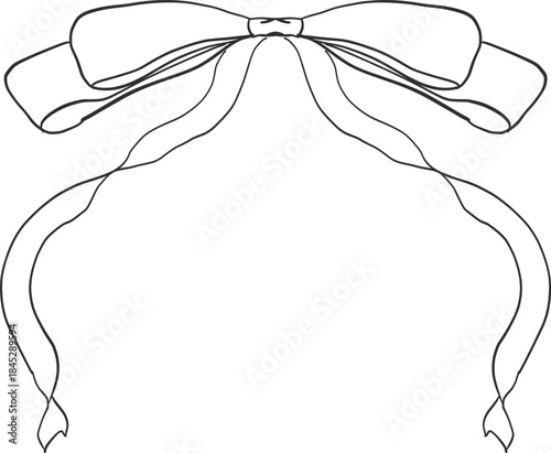Vntage hand drawn Bow Ribbon coquette doodle illustration. Outline sketch tie for gift