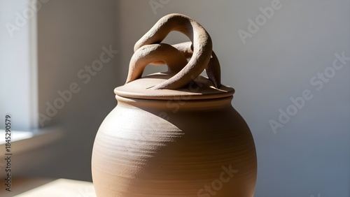 Ceramic pottery with curved handle studio lighting craft creation concept