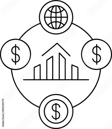 world finance line art vector illustration on transparent background