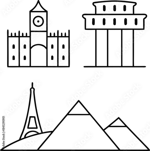 world heritage outline vector illustration on transparent background