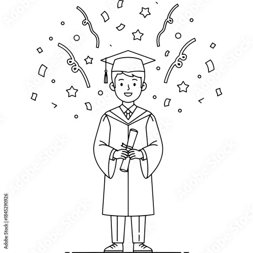 black and white graduate with confetti celebration clip art preview