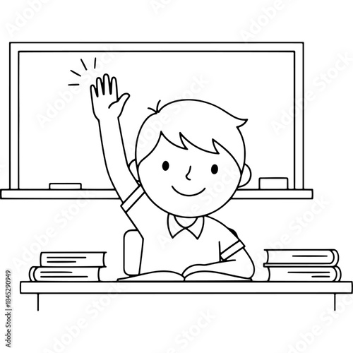 A young student eagerly raises their hand in class Vector