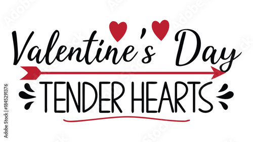 Valentine's day tender hearts romantic ink style illustration with red hearts and arrow on white background for love and affection concepts
